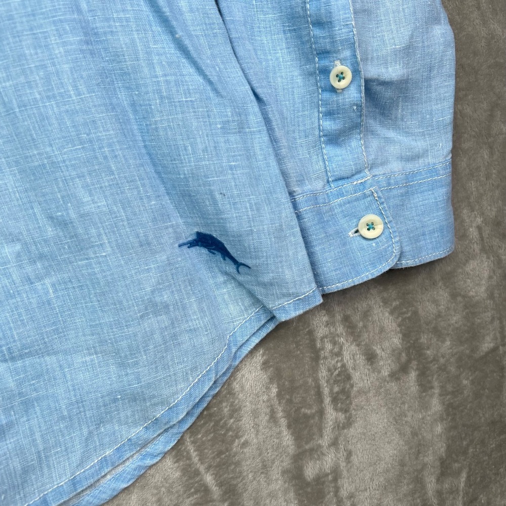 Tommy Bahama Sea Glass Breezer Linen Shirt Men Large Blue Breathable Logo Pocket - Picture 5 of 12